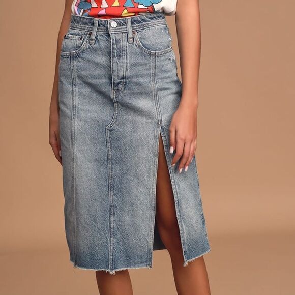 We The Free Mambo Light Wash Denim Midi Skirt 27 New - Picture 1 of 13